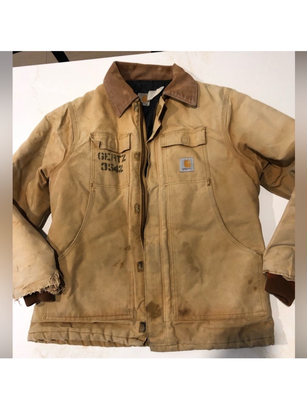 Vintage Carhartt Brown/Tan Canvas Work Jacket with Corduroy Collar